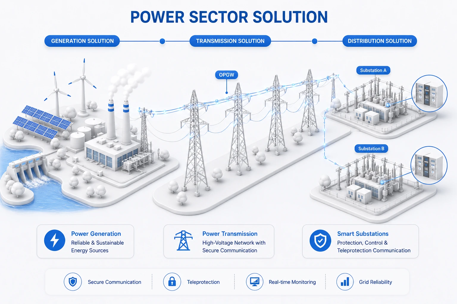Power generation, transmission, and smart substation infrastructure
